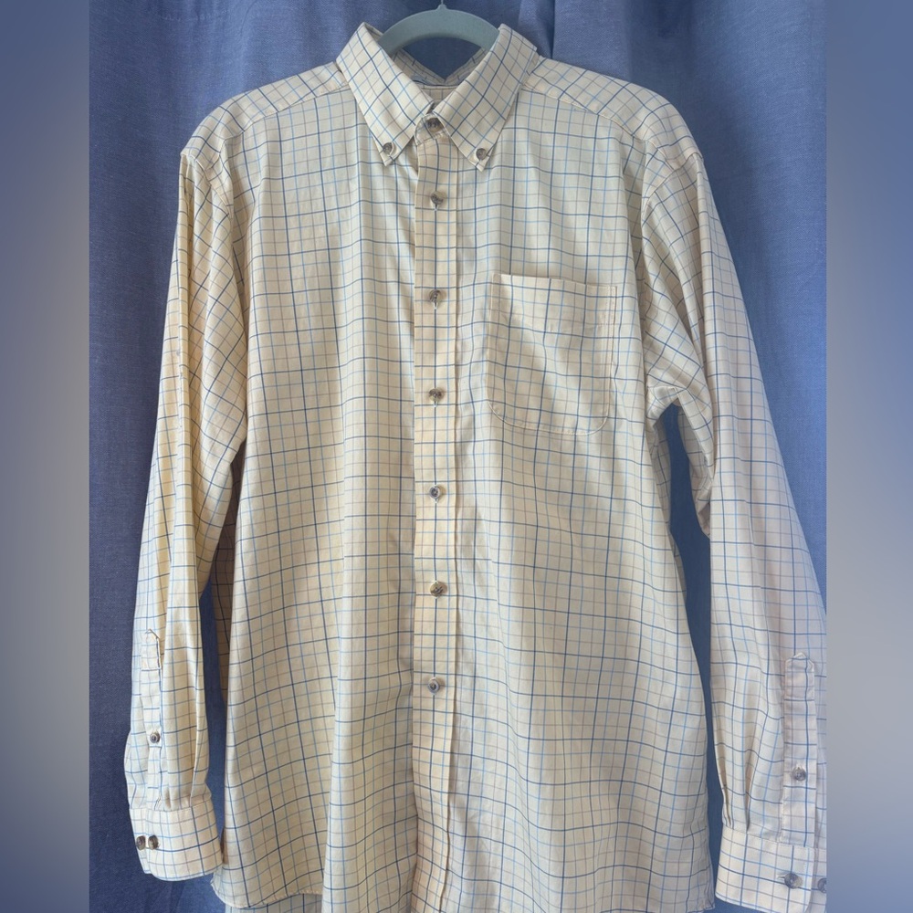 L.L. Bean Men's Wrinkle-Resistant Button-Down Yellow Windowpane Shirt